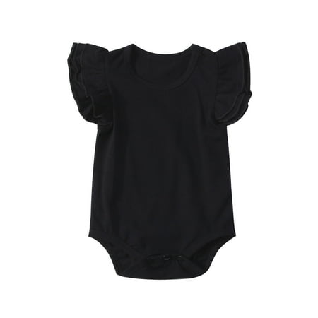 

Wayren USA Infant Baby Girl Basic Ruffle Short Sleeve Cotton Romper Bodysuit Tops Clothes 9-18 Months