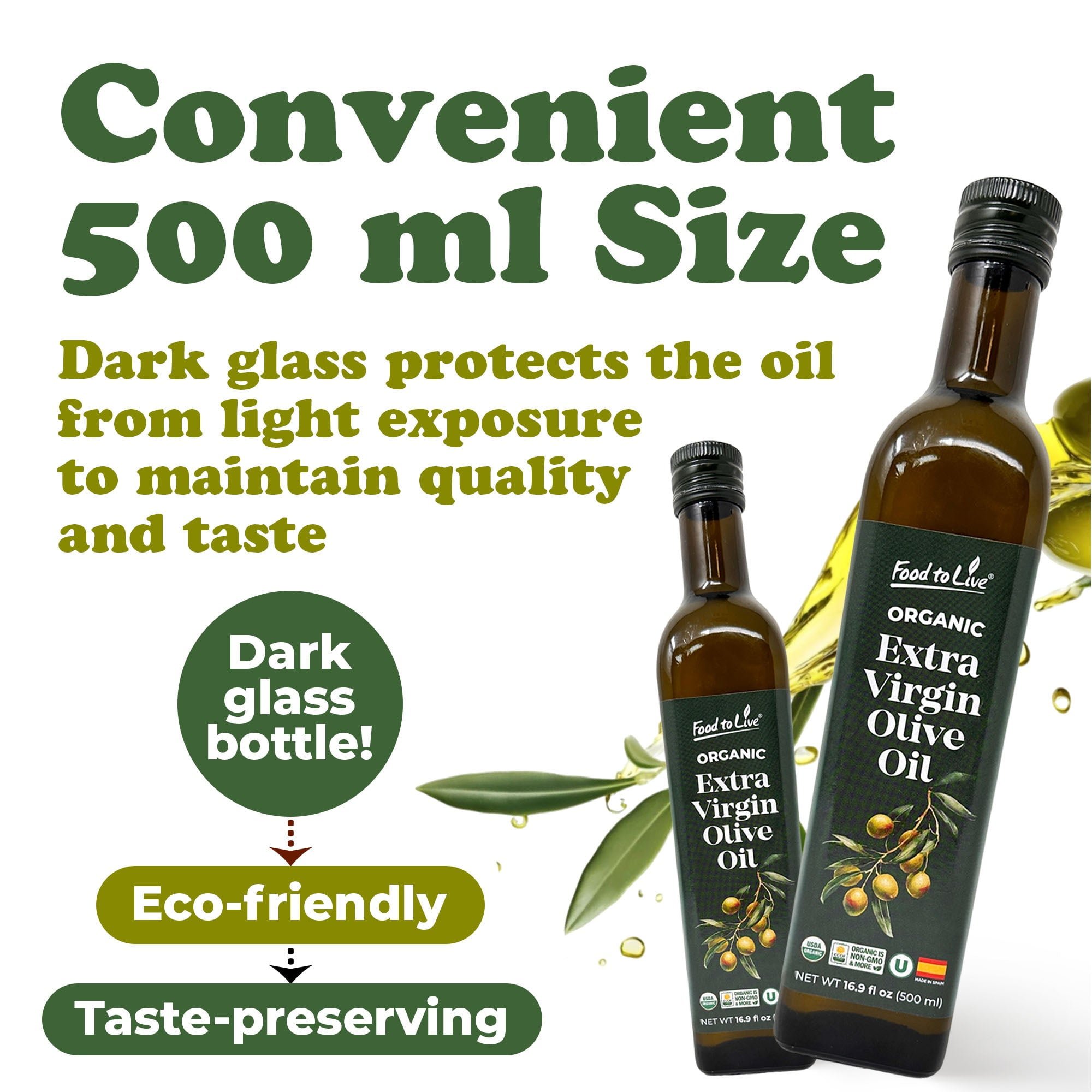 Food To Live Organic Extra Virgin Olive Oil, 16.9oz (500ml) – Kosher, Vegan (Pack of 6)