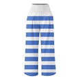 thumbnail image 3 of USNSM Women's Elastic Palazzo Pants High Waisted Casual Fashion Striped Print Pants Wide Leg Baggy Lounge Trousers S White, 3 of 4