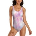 thumbnail image 4 of Pink Tie Dye Swimsuit Sexy Colorful Art Print One Piece Swimwear Push Up Bodysuit Stylish Holiday Pool Bathing Suit, 4 of 7
