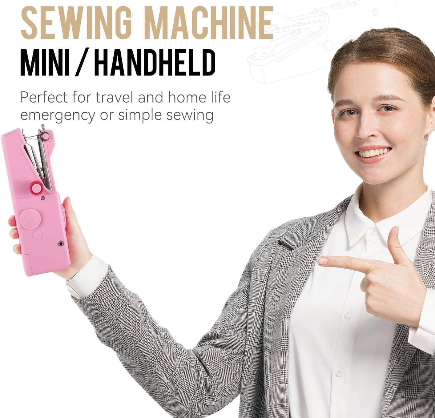 Handheld Sewing Machine for Beginners, Portable Electric Hand Held Sewing Machines Kit for Adults Kids Girls 8-12 Mini Samll Included Mannual and Accessories, Sewing Hem and Quick Stitching