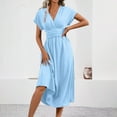 thumbnail image 4 of RYRJJ Women's Summer Dresses Elegant Casual Short Sleeve Wrap V-Neck A-Line Loose Fit Swing Cocktail Party Midi Dress(Sky Blue,L), 4 of 9