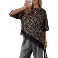 thumbnail image 2 of Womens T Shirts Loose Fit Short Sleeve Tees Crew Neck Color Lace Tops Fashion Leopard Print XL, 2 of 9