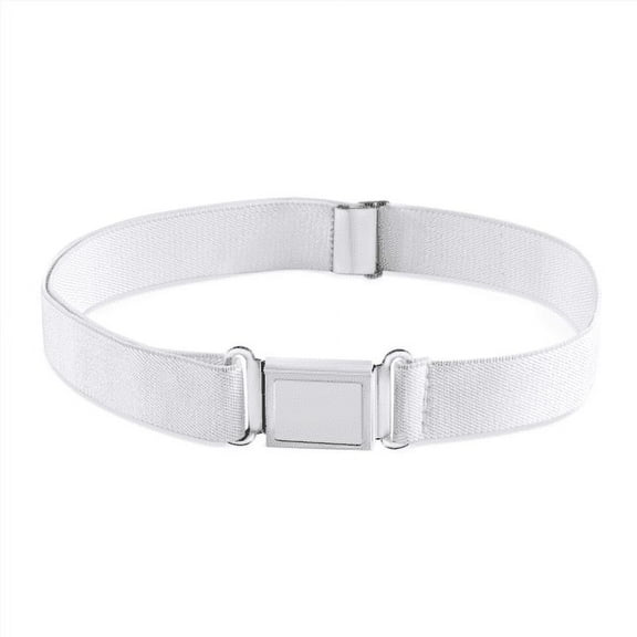 Buyless Fashion Kids Boys Toddler Adjustable Elastic Dress Stretch Belt with Flat Magnetic Buckle - 5099-White
