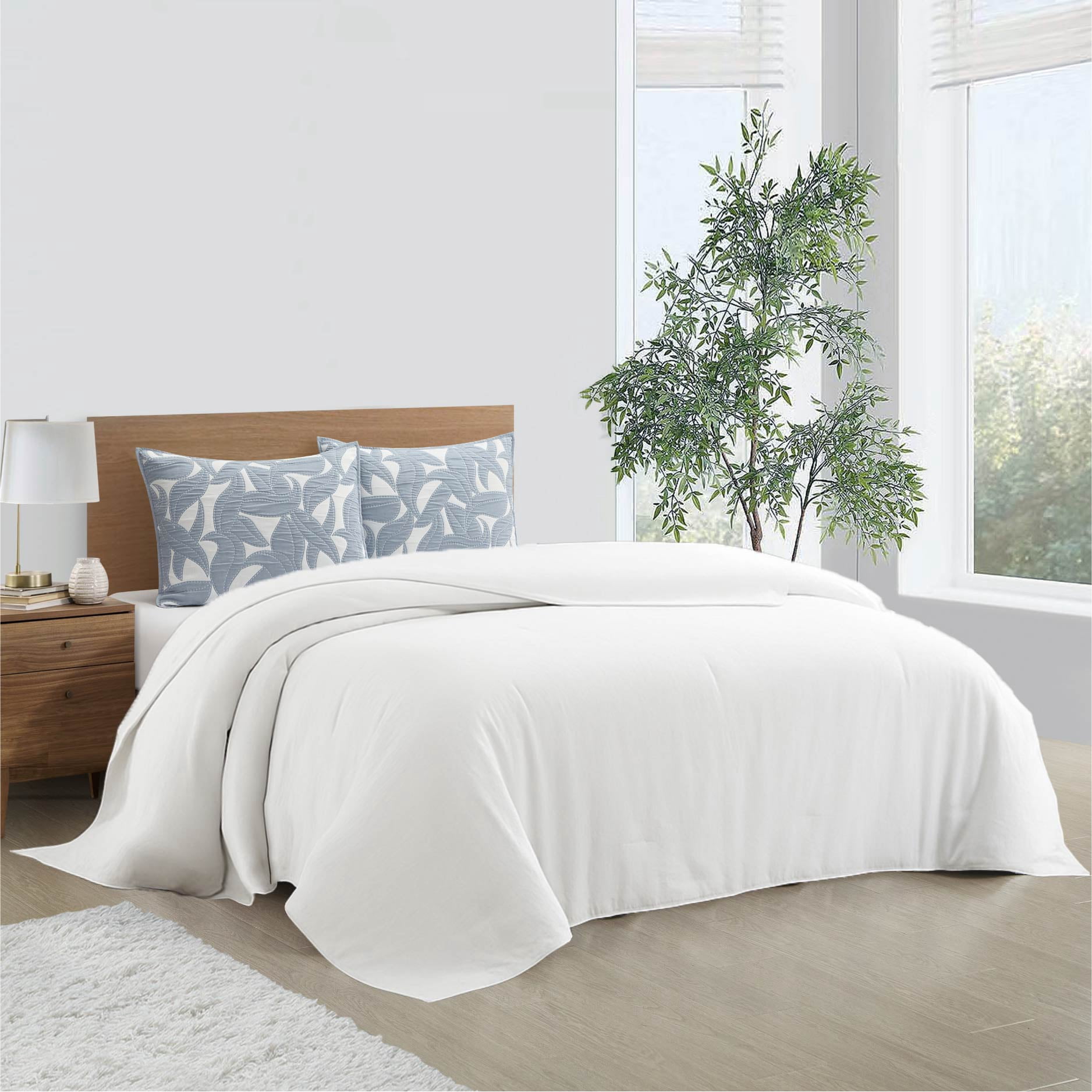 Mainstays Iris Leaf Stitched Pillow Sham, King, Light Blue, 1 Pack