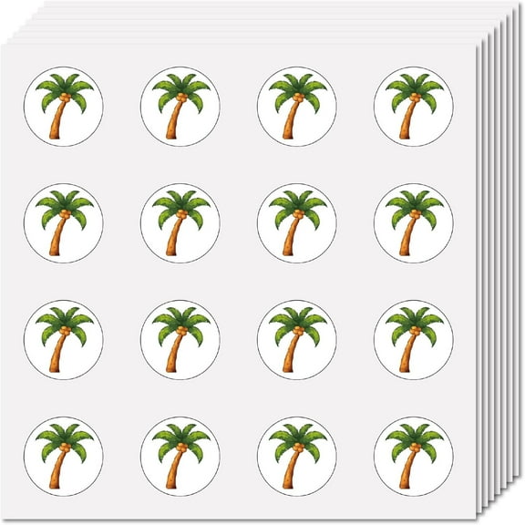 128Pcs Coconut Tree Stickers for Scrapbooking Plastic Decal Self-Adhesive Waterproof Sticker Round Bulk Symbol Stickers Perfect for Teachers Calendars 2.5x2.5cm