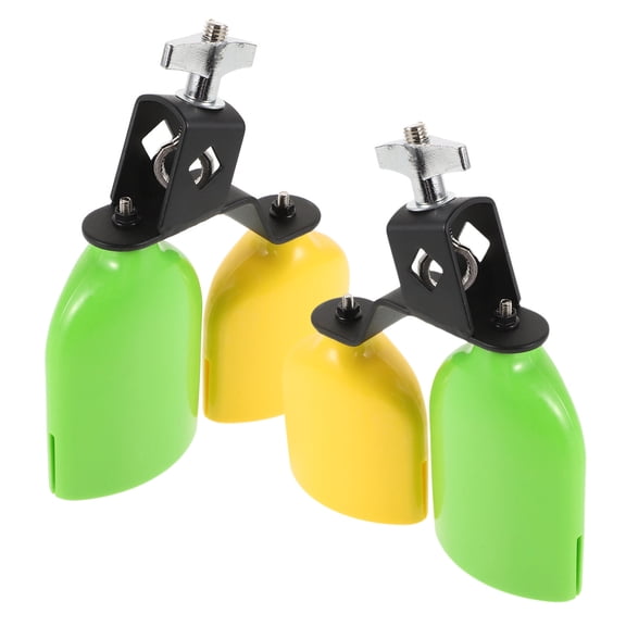 Milisten 1 Pair Cowbells with Mount for Drum Kit Green and Yellow 16.0*13.0*4.0in Aluminum Alloy Percussion Accessories