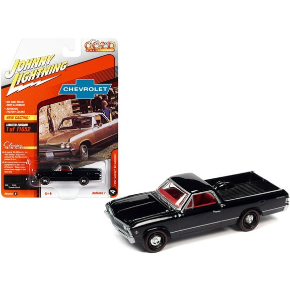 1967 Chevrolet El Camino Tuxedo Black with Red Interior Ltd Ed to 11652 pcs 1/64 Diecast Model Car by Johnny Lightning