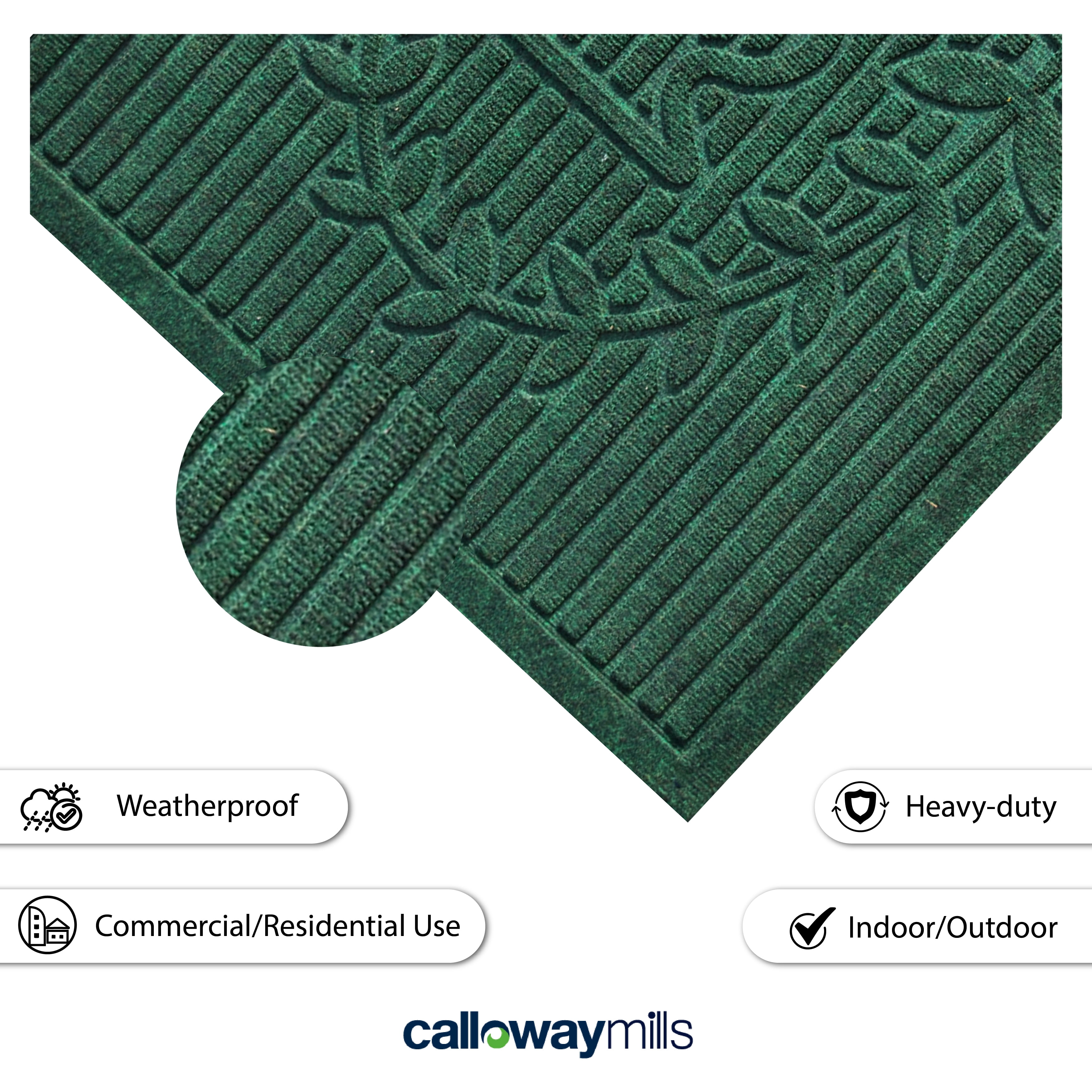 Calloway Mills 103152436 Poly Hello Indoor/Outdoor Mat, 24" x 36", Dark Green