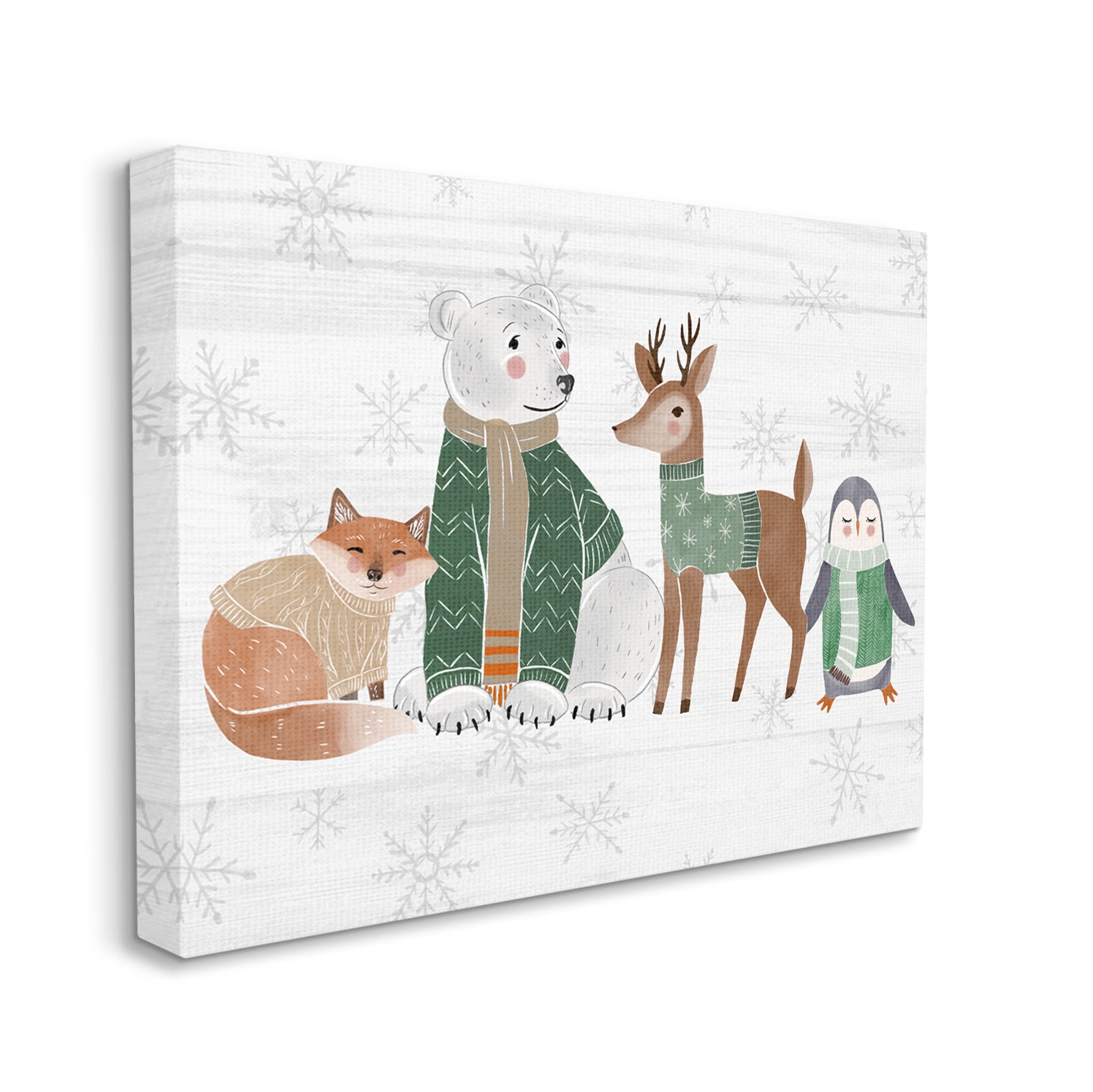 Stupell Industries Winter Wildlife Animals Snowflakes Graphic Art Gallery Wrapped Canvas Print Wall Art, Design by The Saturday Evening Post