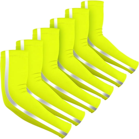 Lsupdaol 6 Pairs Arm Sleeves for Men Cooling UV Sun Protection Women Reflective Strap UPF 50 Arm Compression High Visibility