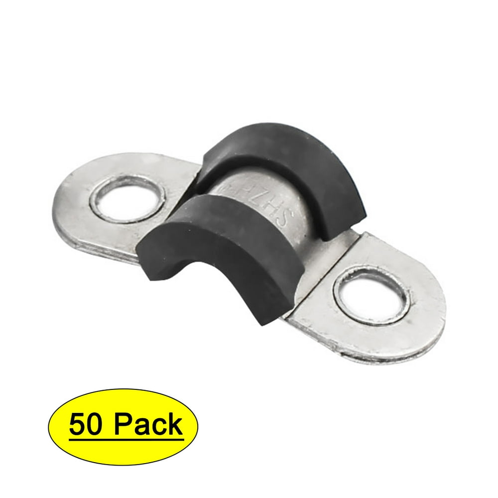 10Pcs 6mm Dia Rubber Lined U Shaped Stainless Steel Pipe Clips Hose