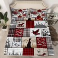 thumbnail image 2 of Homewish Rustic Dog Duck Twin Sheet Sets for Men, Jungle Hunting Twin Fitted Sheet, Vintage Grey Red Patchwork Flat Sheet, Breathable Home Decor, 3 Pieces, 2 of 7