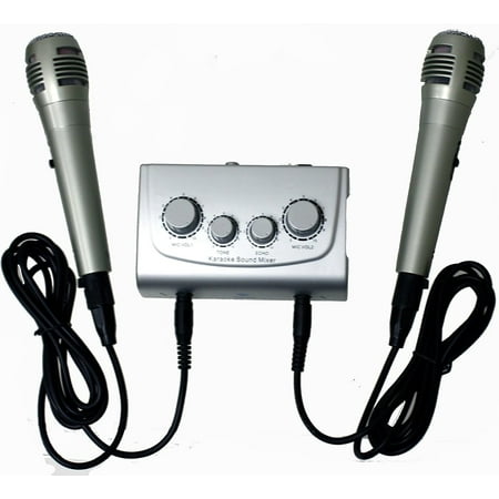 Mixer with Microphones - RCA - Modern - Silver - Two Microphone Inputs - RCA AV In/Out - Echo & Control - 1 Year Warranty
