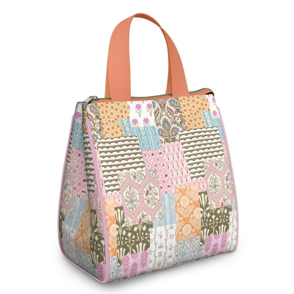 Pioneer Flower Floral Print Pattern Insulated Lunch Bag for Women & Adults,Large Portable Soft Cooler Lunch Bag,Thermal Food Storage Tote with Pearl Cotton,8.66L,8.75x5.75x9.5 Inch