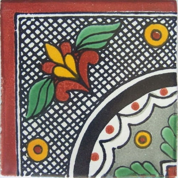 2x2 Corner Black Arc Talavera Mexican Tile, Set of 36 pcs
