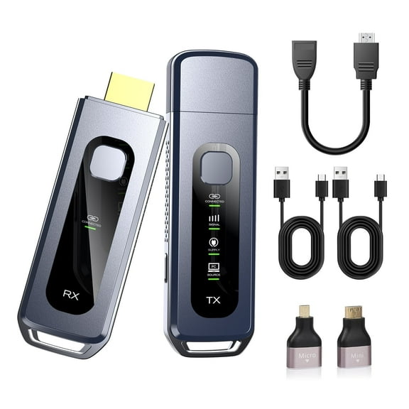 2025 Upgraded Wireless HDMI Transmitter and Receiver 328FT/100M, Plug & Play Portable 5G 2.4G Wireless HDMI Extender Kit for 4K Decode Input 1080P Output, for Audio to Monitor from Laptop/TV Box