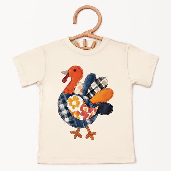 Plaid Turkey Patchwork Print - Toddler Short Sleeve Graphic T-Shirt