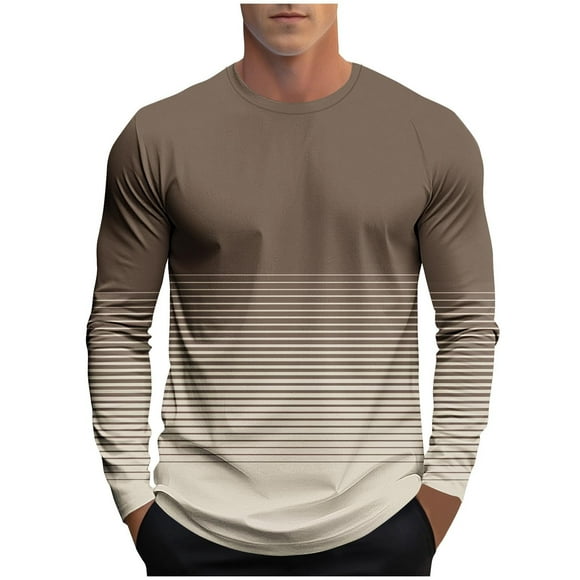 Ziynglg Men's Shirts Pullover Striped Printed Round-Neck Long Sleeve Casual Tops for Men