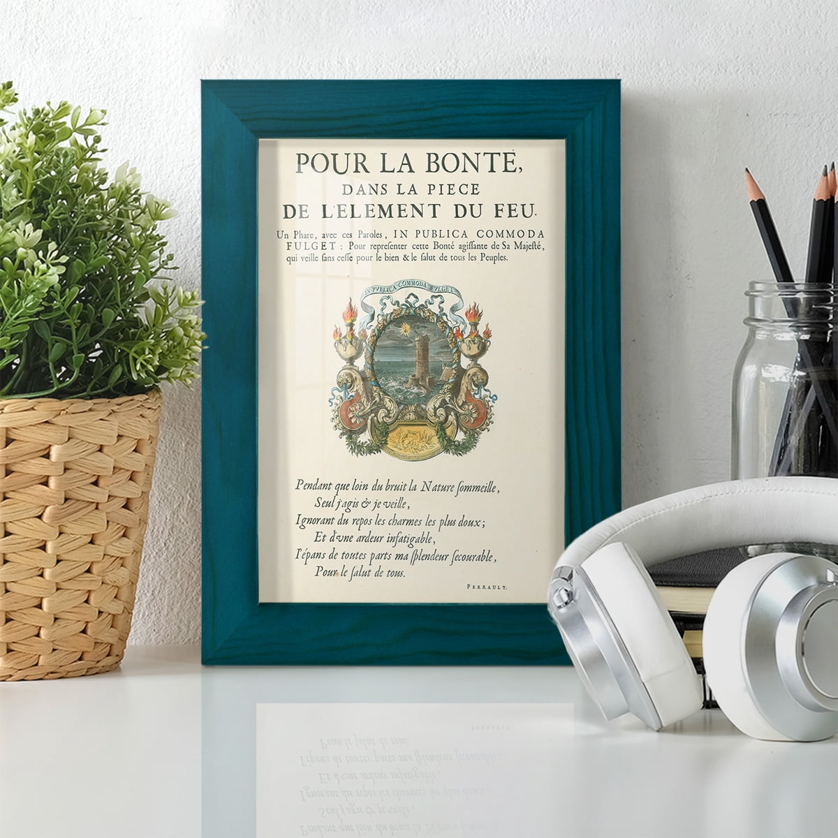 Printed Embellished Bookplate VIII - Framed Print w/glass - Ocean Blue