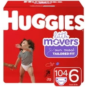 Huggies Little Movers Baby Diapers, Size 6, 104 Ct, One Month Supply