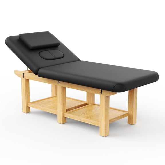 Miniyam 80" Heavy Duty PU Leather Beauty Spa Furniture Wooden Massage Table Bed Facial Bed Adjustable Beauty Bed - Black, Six Legs