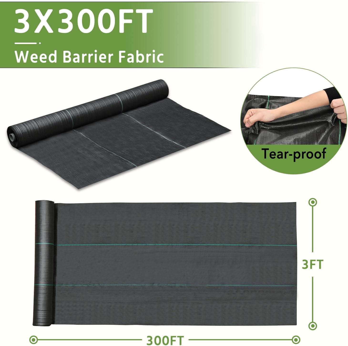 Weed Barrier Fabric 3x180FT Landscape Fabric 3.2oz Weed Barrier Fabric Heavy Duty for Landscaping Fabric Garden Fabric Weed Barrier Weed Blocker Garden Bed Cover, Commercial Driveway