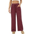 thumbnail image 3 of Posijego Womens Plaid Linen Pants Elastic Mid Waist Drawstring Wide Leg Pants Lounge Pants with Pockets, 3 of 8