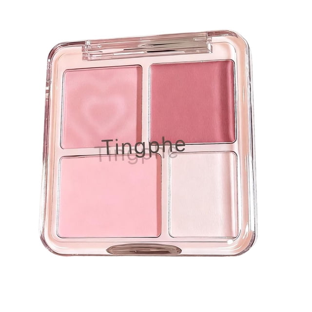 4-in-1 Blush Highlight Contour Palette, Cute Pink High Pigment Rouge, Expanding Cheek Plate Makeup Kit for Sculpted Face, Matte Finish, 3-Year Shelf Life