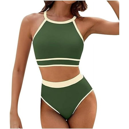Women s High Waisted Bikini Sets Cheeky Two Piece Swimsuits Color Block Sporty Bathing Suits High Cut Swimwear