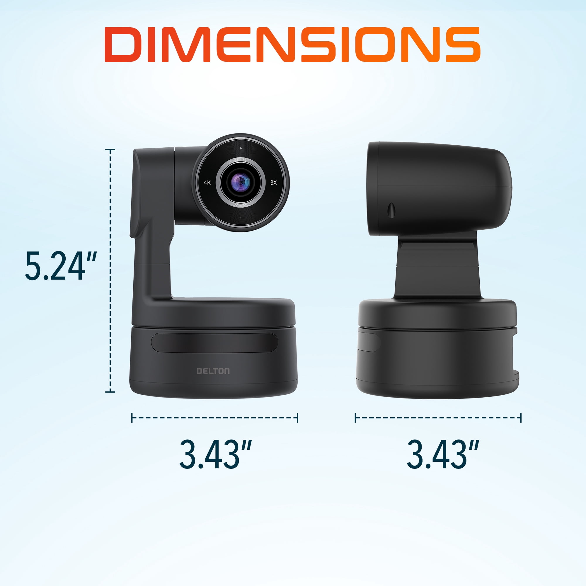 Delton C68 PTZ 4K Wired Webcam, Noise Reduction for Computer Camera With AI Tracking, Streaming Camera Compatible With Laptop/Desktop/PC/MacBook, Black