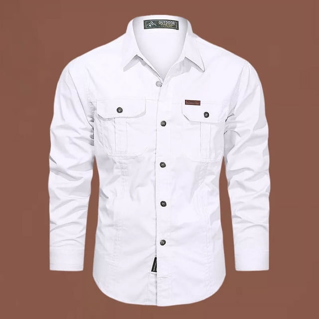Camisa Cargo Militar Con Botones De Manga Larga For Hombre