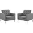 thumbnail image 2 of Modway Loft Fauteuil Moderne en Similicuir, Ensemble de 2, Gris/argent, 2 of 5