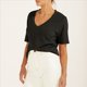 thumbnail image 4 of Camisetas de Mujer con Cuello en V, Corta, Informales, Holgadas, de Verano Negro S, 4 of 6