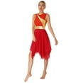 thumbnail image 4 of Aiihoo Women's Asymmetrical Color Block Praise Dance Tunic Sleeveless Worship Lyrical Dance Overlay Dress Red XL, 4 of 7