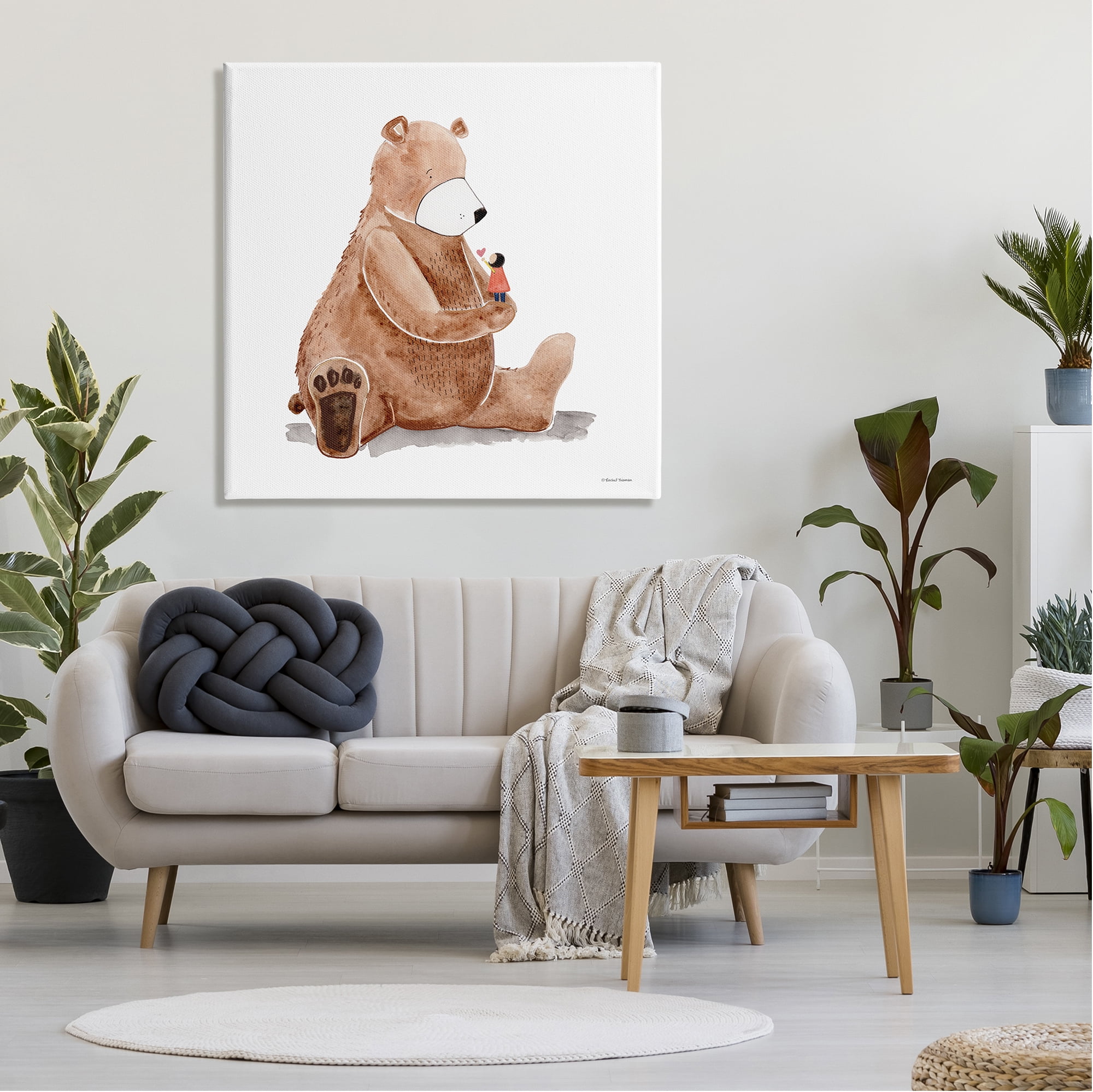 Stupell Industries Child Loving Heart Big Brown Teddy Bear Painting Gallery Wrapped Canvas Print Wall Art, Design by Rachel Nieman