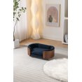 thumbnail image 5 of Modern Solid Wood Pet Products, Pet Sofa Bed with Cashmere Cushion Walnut Bent Wood Back for Cat & Dog 26.38"L x 16.14"W x 9.84"H, Dark Blue, 5 of 9