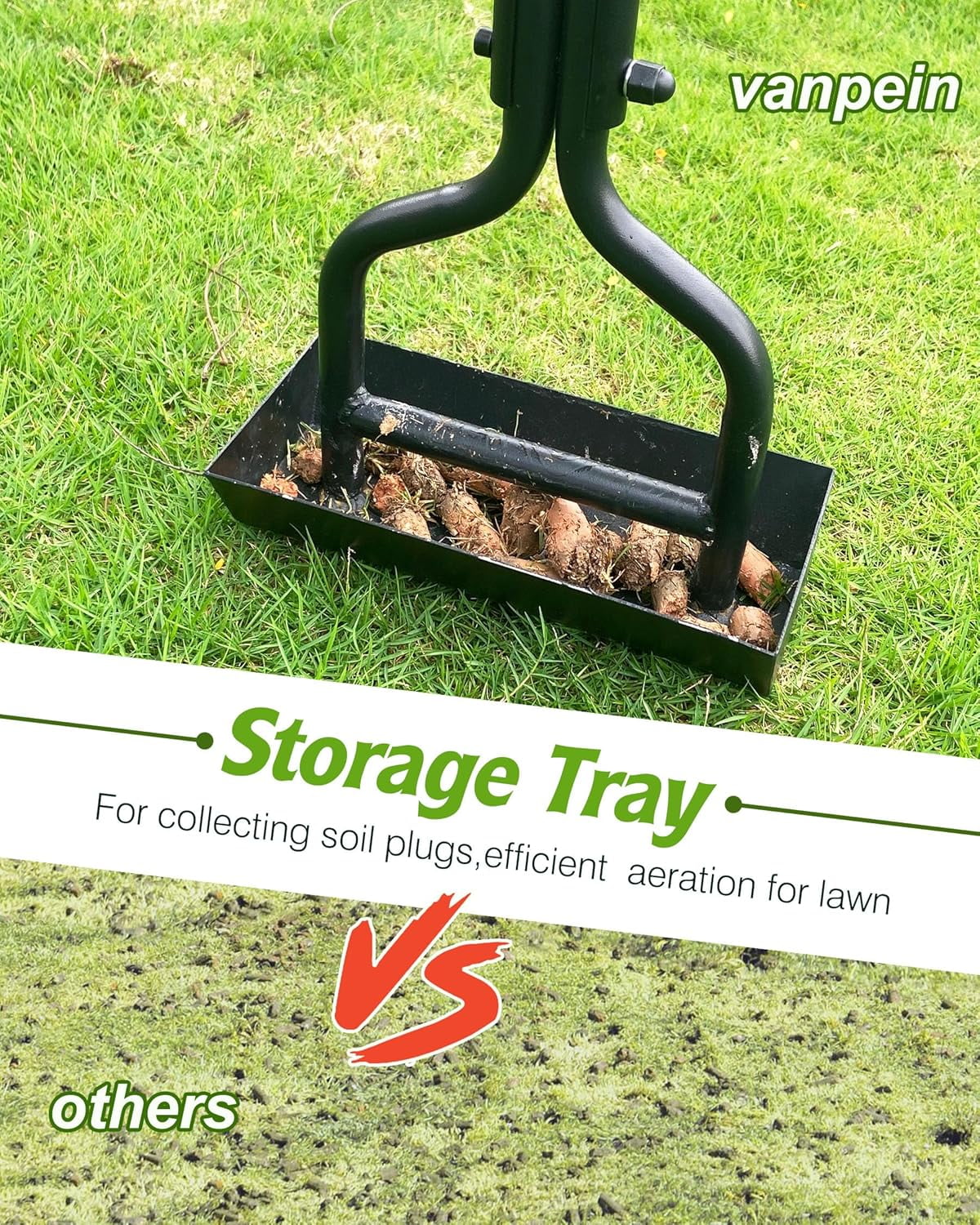 Lawn aerator garden tool with soil core tray, core aeration tool for soil compaction and lawn field care