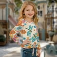 thumbnail image 3 of Xixirimido Dragonfly Vibrant Daisy Flower Pattern Girls Casual Tunic Tops Tie-hem Long Sleeve Loose Soft Blouse T-Shirt Cute Graphic Girls Shirts, Size 5-6, 3 of 7