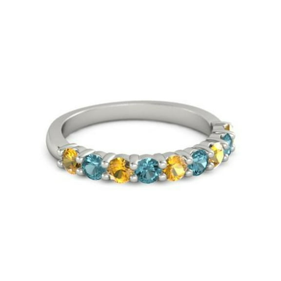 925 Sterling Silver Round 2.50 MM Citrine London Blue Topaz Eternity Women Ring