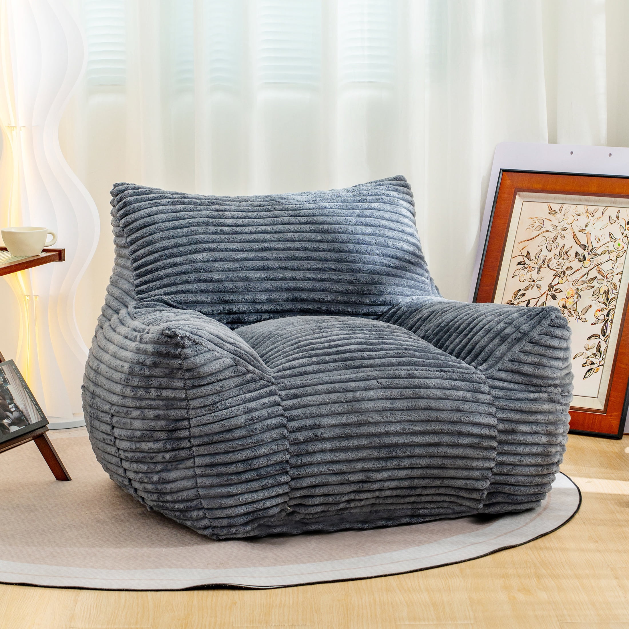HSUNNS Bean Bag Chair, Ergonomic Design Floor Sofa with Anti-Slip Bottom for Adults and Teens, Corduroy Single Cloud Mini Couch for Living Room and Bedroom, Gray