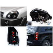Spec-D Tuning LED Chrome Projector Headlights + LED Bumper Fog Lamps Compatible with Hyundai Tucson Left + Right Pair Headlamps Assembly