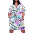 thumbnail image 1 of Vestido de fiesta Retro con diseño de cuadrícula para mujer vestido holgado con bolsillo elegante de lujo de noche blanco Años 80, 1 of 6