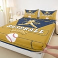 thumbnail image 3 of Homewish Baseball Game Gaming Full Size Sheets,Ball Sport Theme Bed Sheets,Gold Deepblue Sheet Sets For Teens,Luxury Bedroom Decor,4 Pieces, 3 of 7
