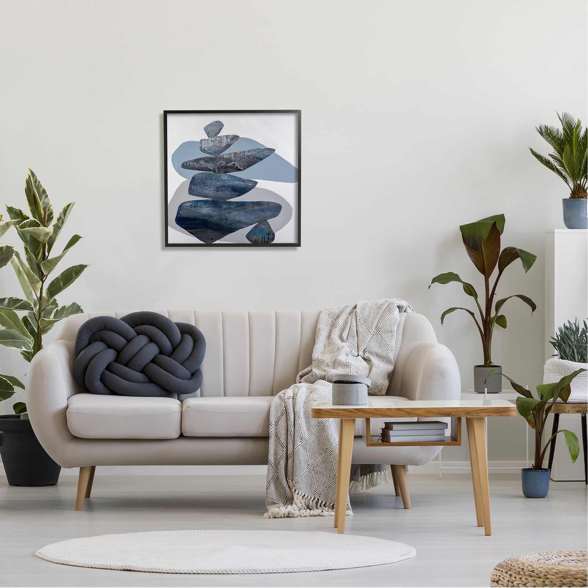 Stupell Grey Rocks Stacked Contemporary Abstract Painting Black Framed Art Print Wall Art