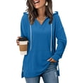thumbnail image 2 of Busydd Womens Hoodies Fashion Solid Color Long Sleeve Tops for Women Casual Comfy Slit Hoodies for Women with Pocket and Drawstring M, 2 of 7