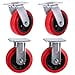 thumbnail image 3 of SY America Roulettes 5 Pouces Lot de 4, Roue en Polyoléfine/polyuréthane, Roulettes de Dessus Extra Larges 2 Pouces, Capacité Totale de 3000 lbs (5 Pouces Lot de 4, Rouge/noir, 2 Pivotantes + 2 Rigides), 3 of 4