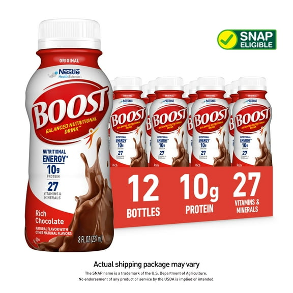 BOOST Original Nutritional Drink, Rich Chocolate, 10 g Protein, 12 - 8 fl oz Bottles
