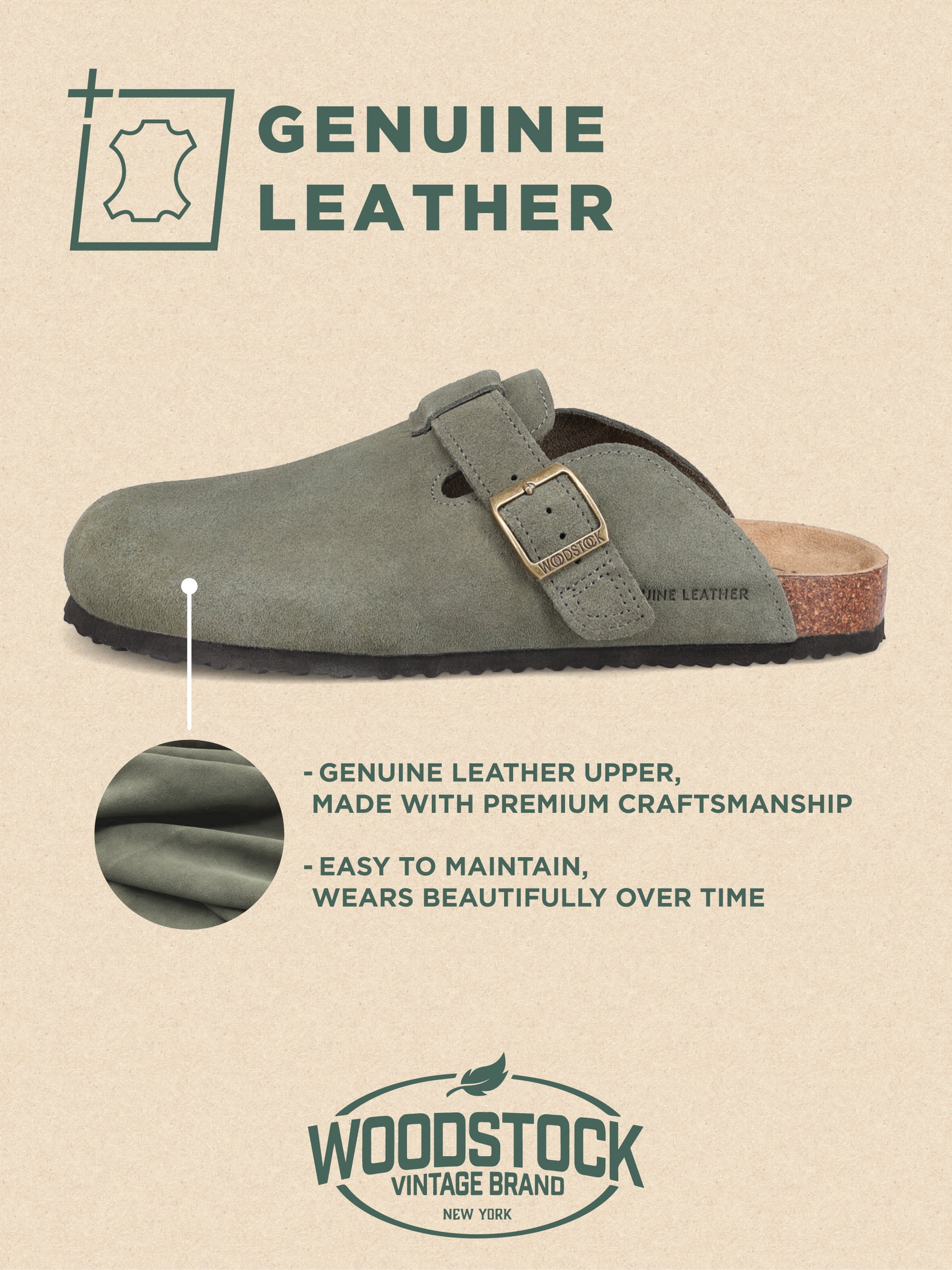 Woodstock Men's Beacon Genuine Leather Comfort Clog Sandal