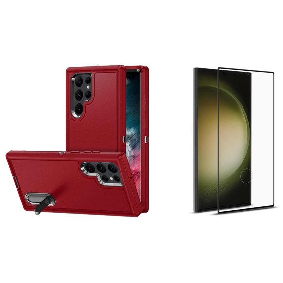 BD Tough Rugged Cover Designed for Samsung Galaxy S23 Plus Case - (Black) Impact Resistant Hybrid Protector Stand Case with Screen Protectors (2-Pack) Tempered Glass